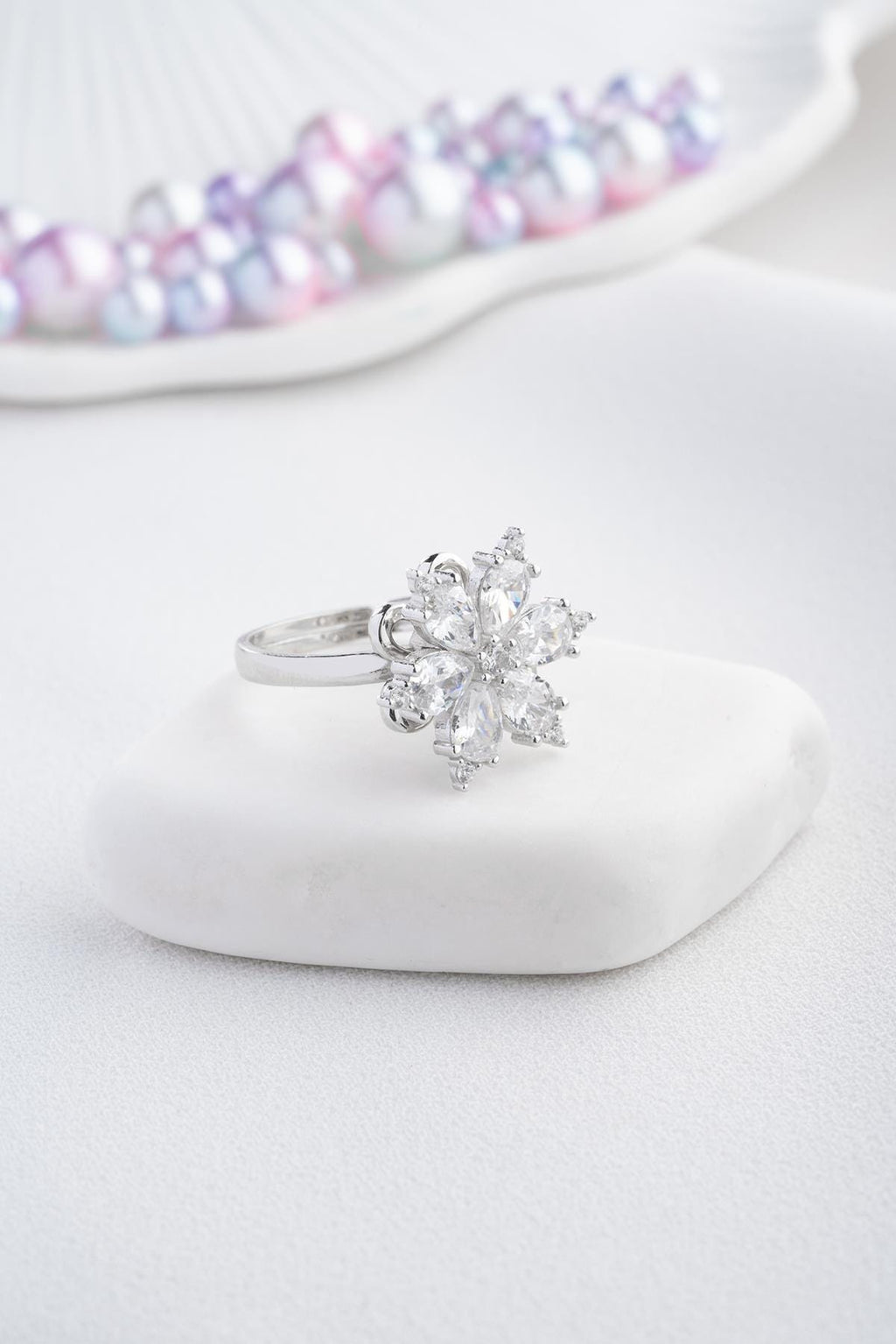 Adjustable Camellia Spin Ring | 925 Sterling Silver White Zircon