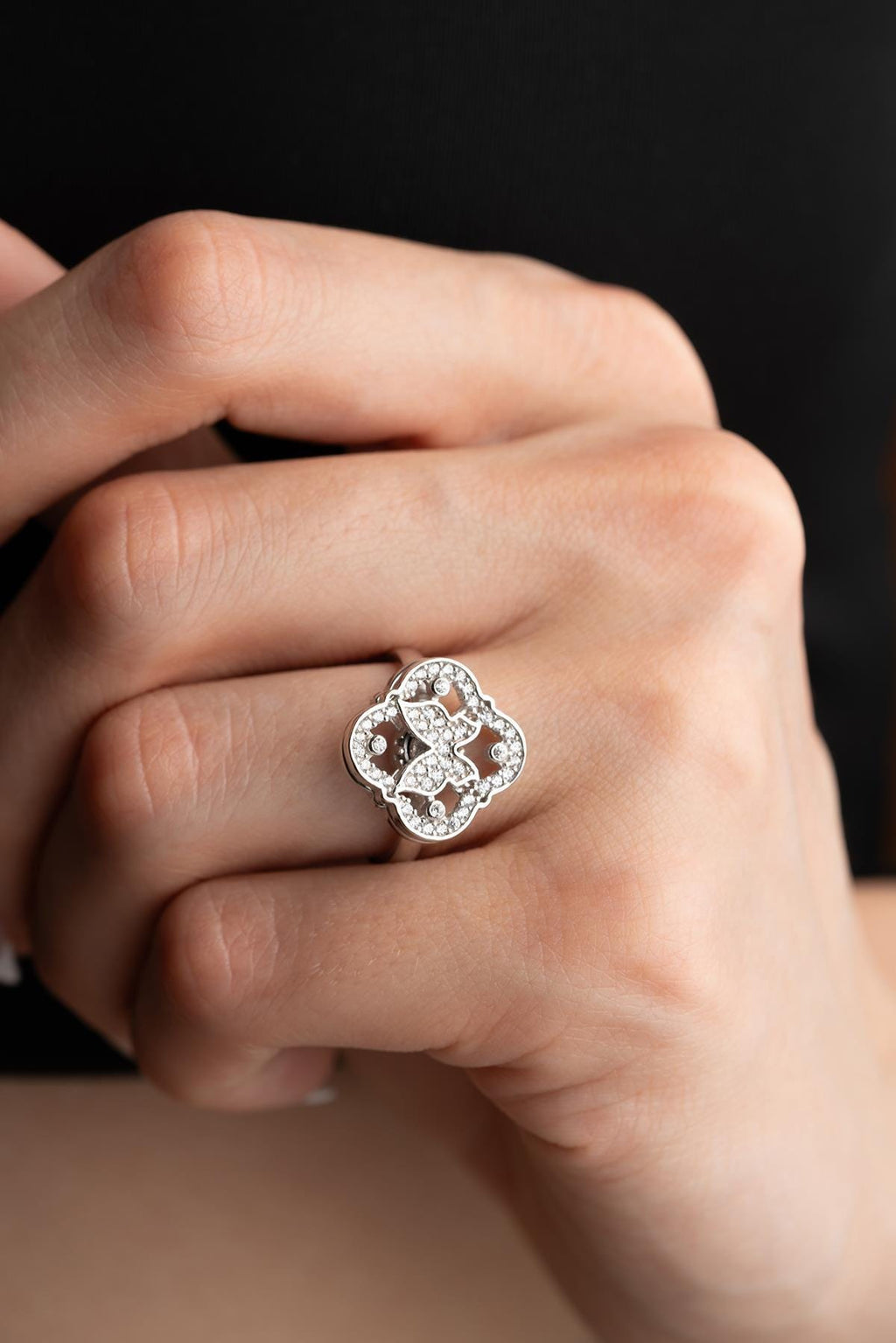 Adjustable Butterfly Spin Ring | 925 Sterling Silver Zircon