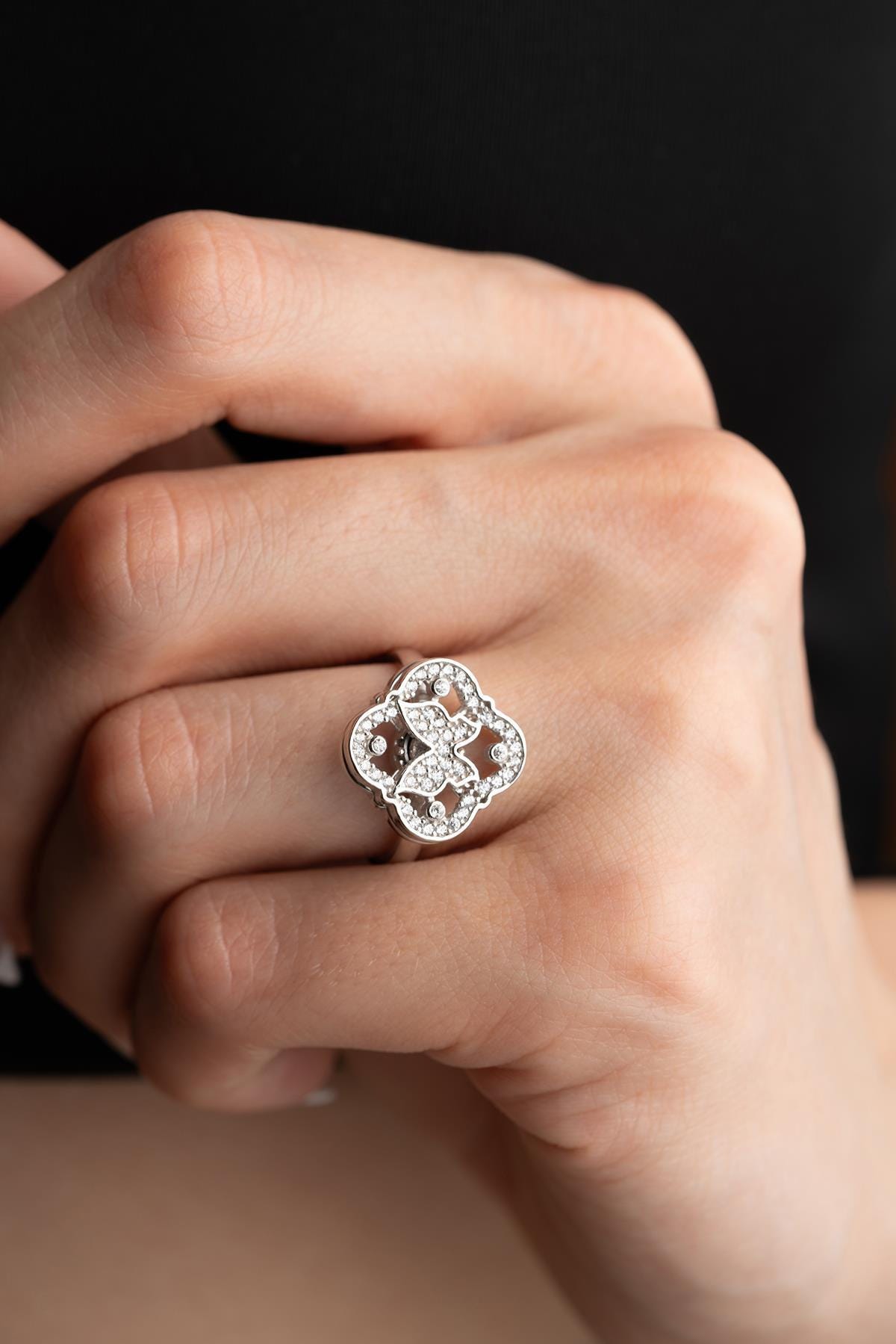 Adjustable Butterfly Spin Ring | 925 Sterling Silver Zircon