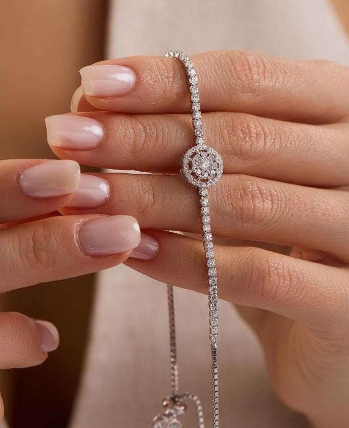 Adjustable Tennis Bracelet, 925 Sterling Silver Rhodium Plated Zircon Bolo Bracelet