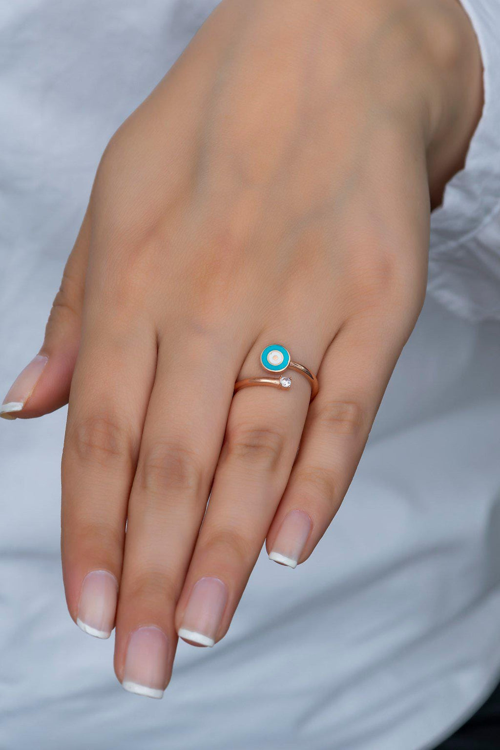 Evil Eye Ring Adjustable | 925 Sterling Silver 14K Rose Gold Plated Dainty Zircon Ring