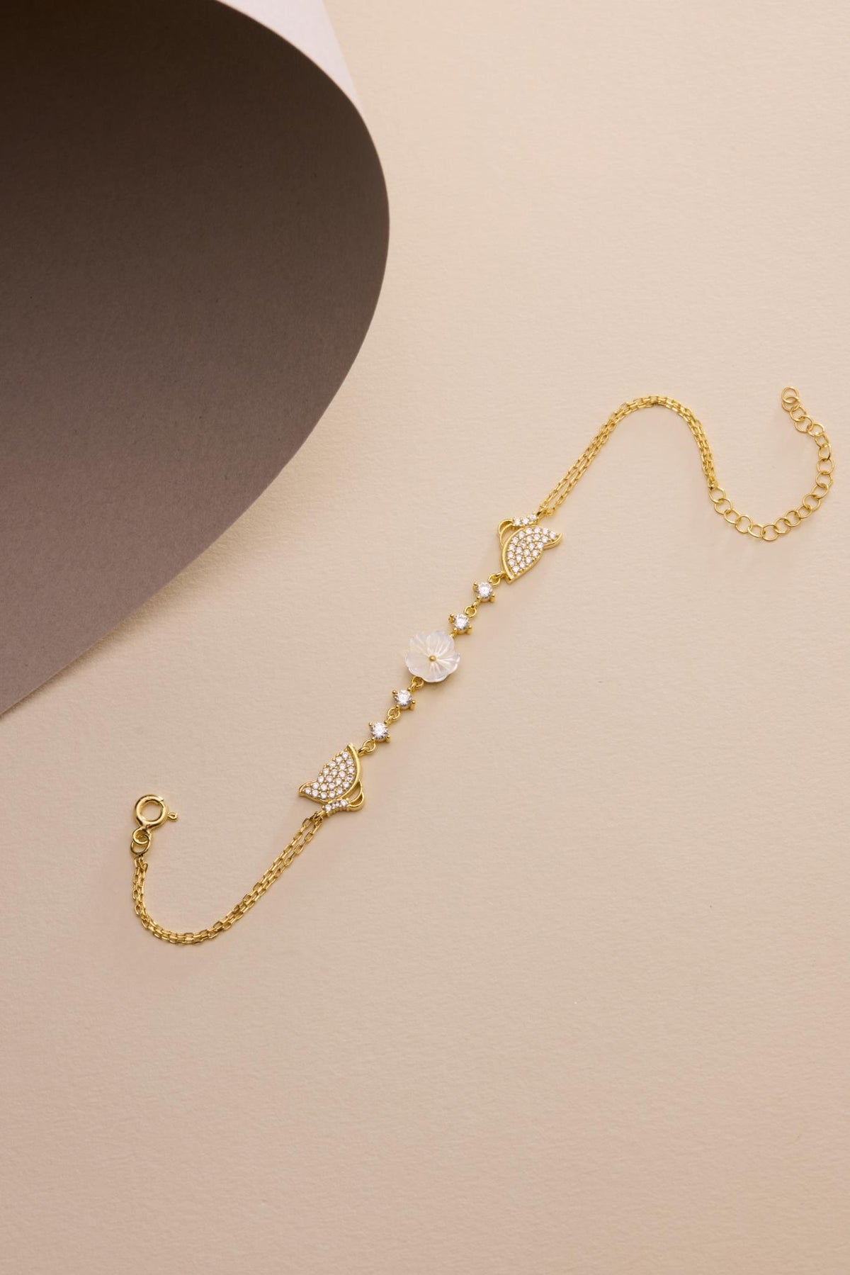 925 Sterling Silver 14K Gold Plated Bracelet | Butterfly Flower Gift for Her