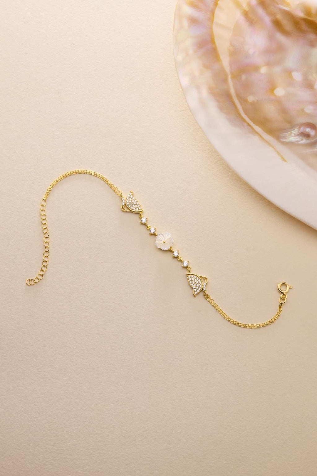 925 Sterling Silver 14K Gold Plated Bracelet | Butterfly Flower Gift for Her