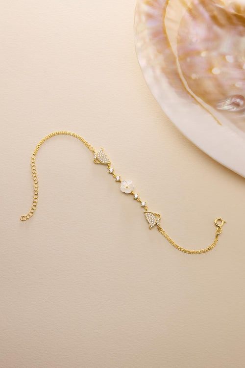 925 Sterling Silver 14K Gold Plated Bracelet | Butterfly Flower Gift for Her