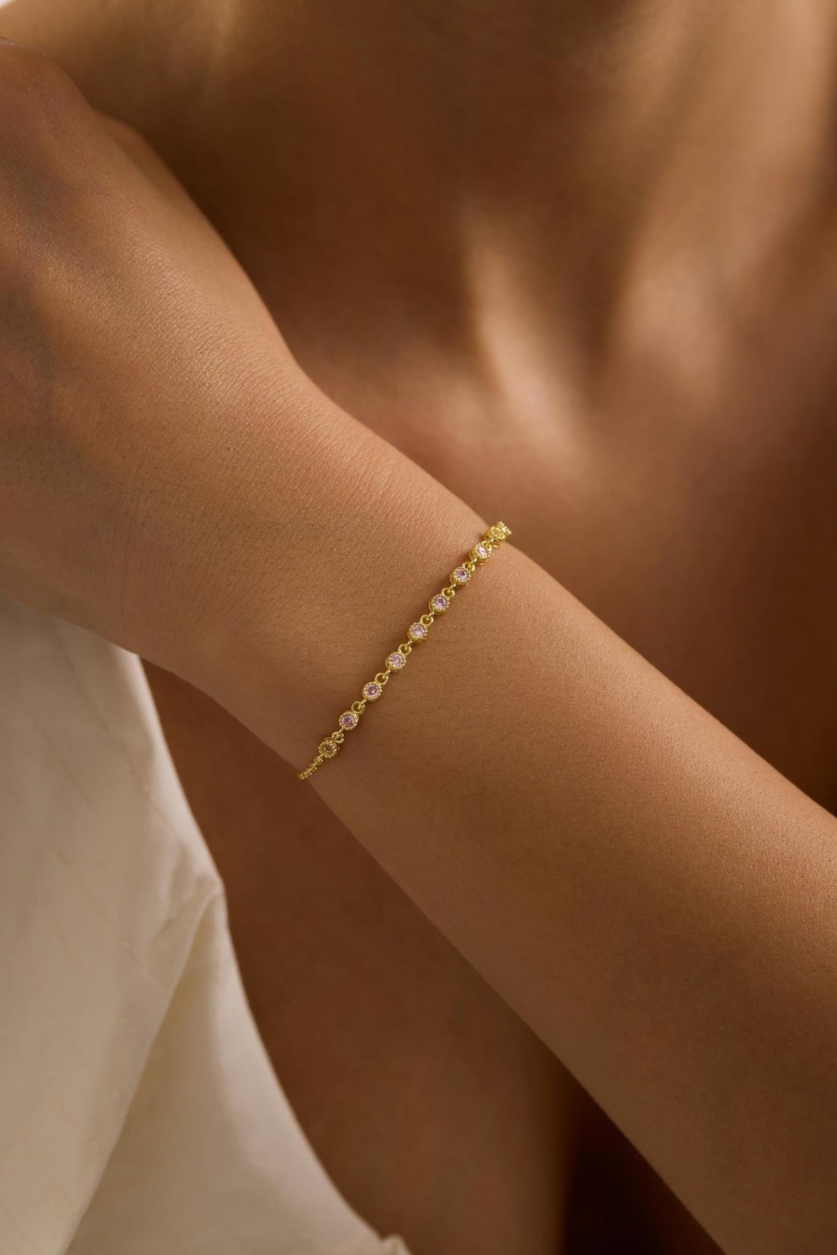 925 Sterling Silver 14K Gold Plated Bracelet | Pink Zircon Gift for Her