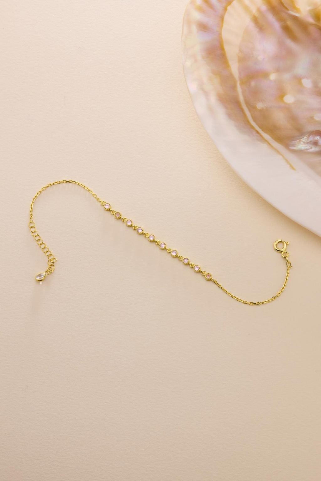 925 Sterling Silver 14K Gold Plated Bracelet | Pink Zircon Gift for Her
