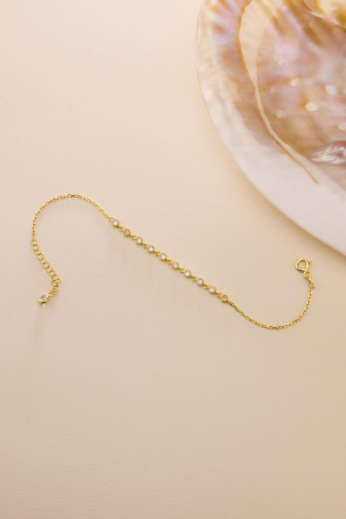 925 Sterling Silver 14K Gold Plated Bracelet | Pink Zircon Gift for Her