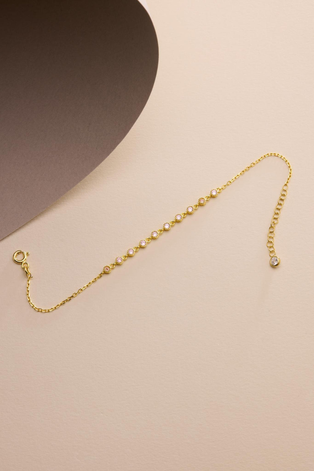 925 Sterling Silver 14K Gold Plated Bracelet | Pink Zircon Gift for Her