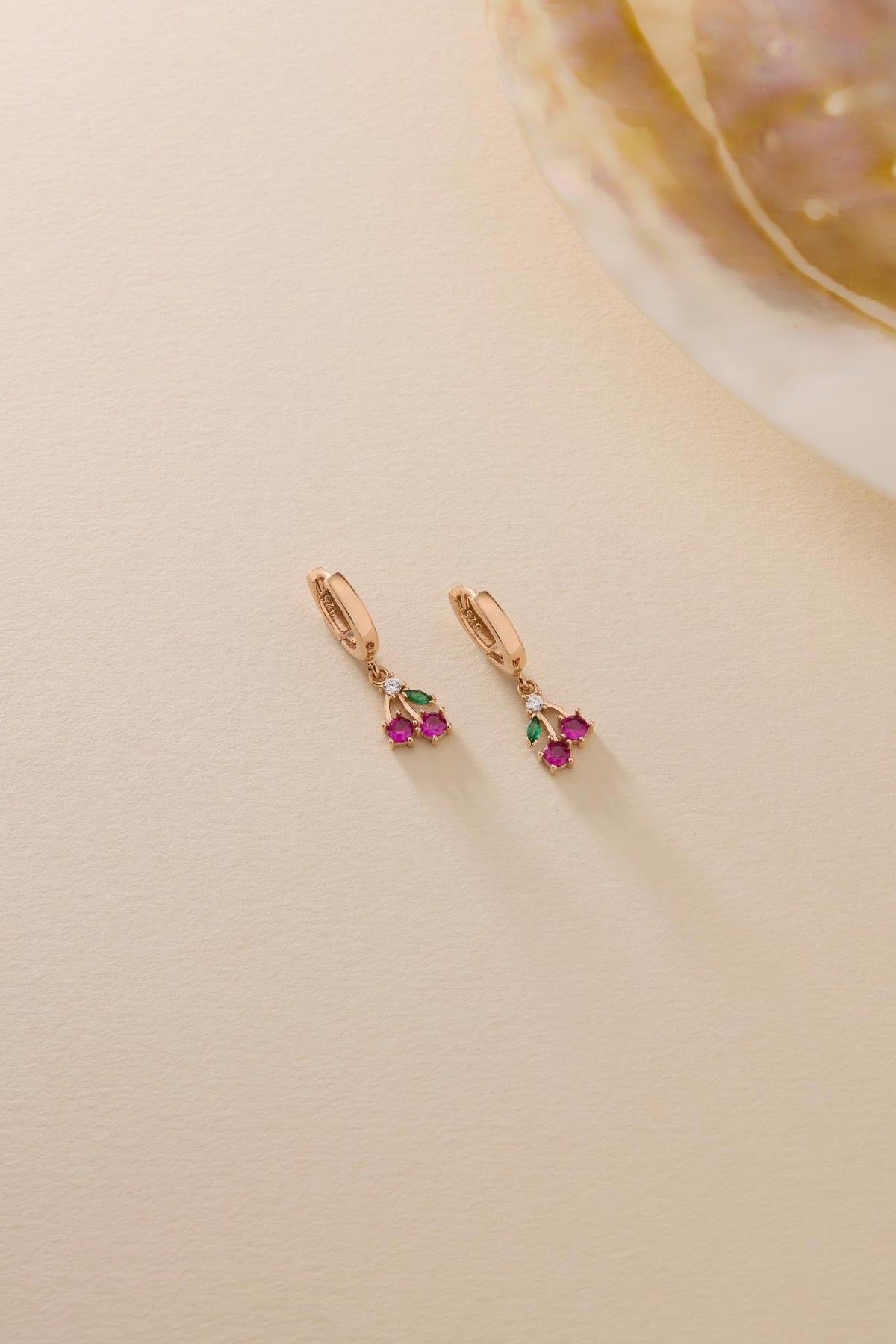 Cherry Hoop Earrings | 925 Sterling Silver 14K Rose Gold Plated Zircon Dainty Hoops