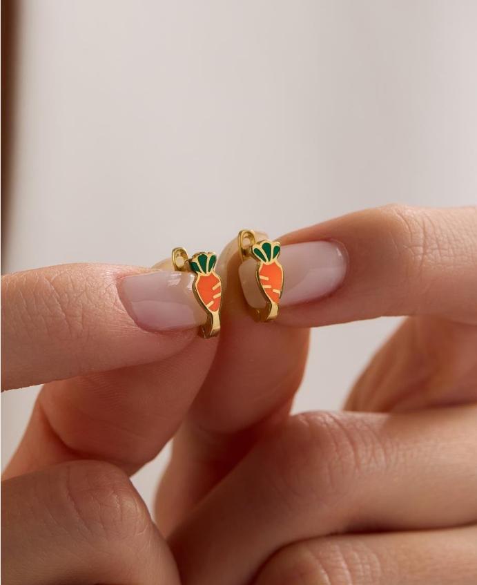 Kids Earrings | Carrot Earrings 925 Sterling Silver Enamel  Huggie Hoop