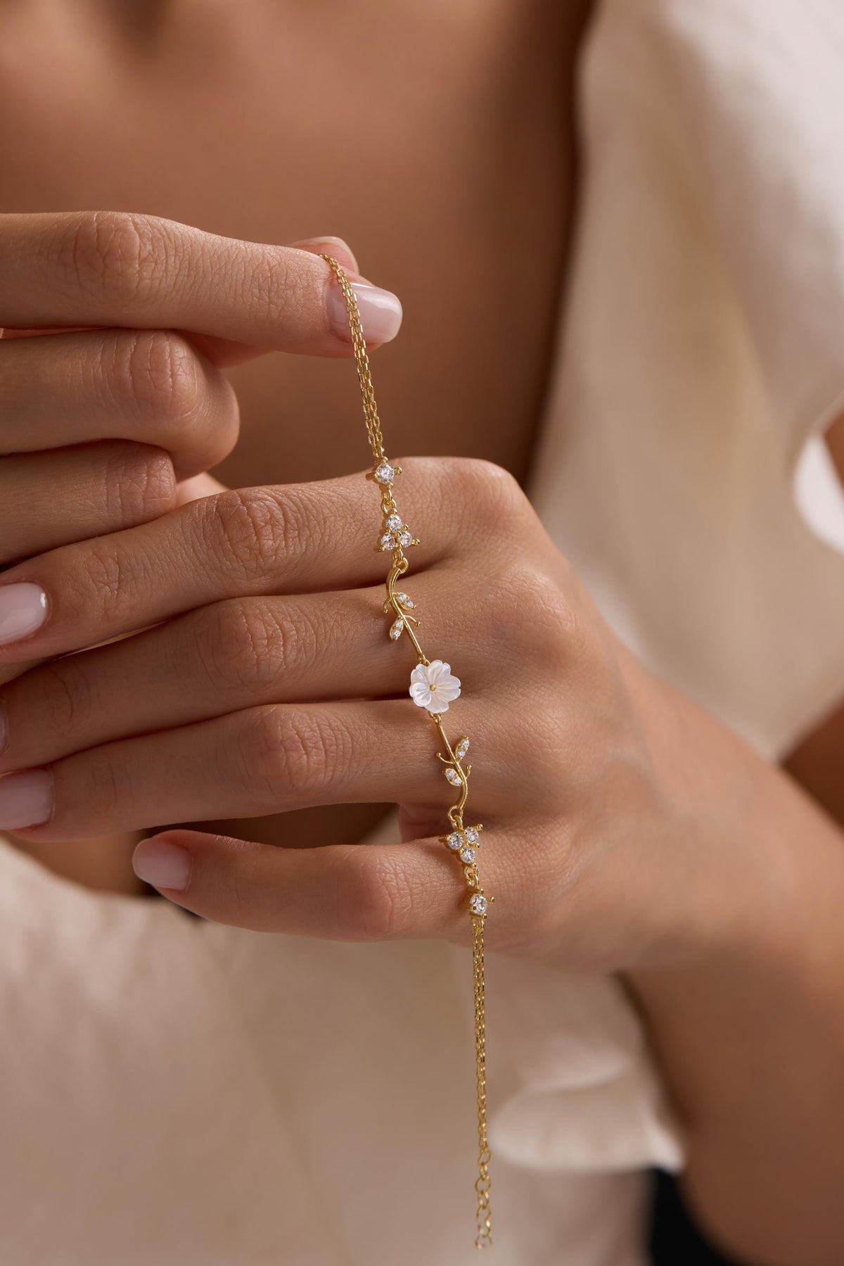 925 Sterling Silver 14K Gold Plated Bracelet | Magnolia Flower Gift for Her