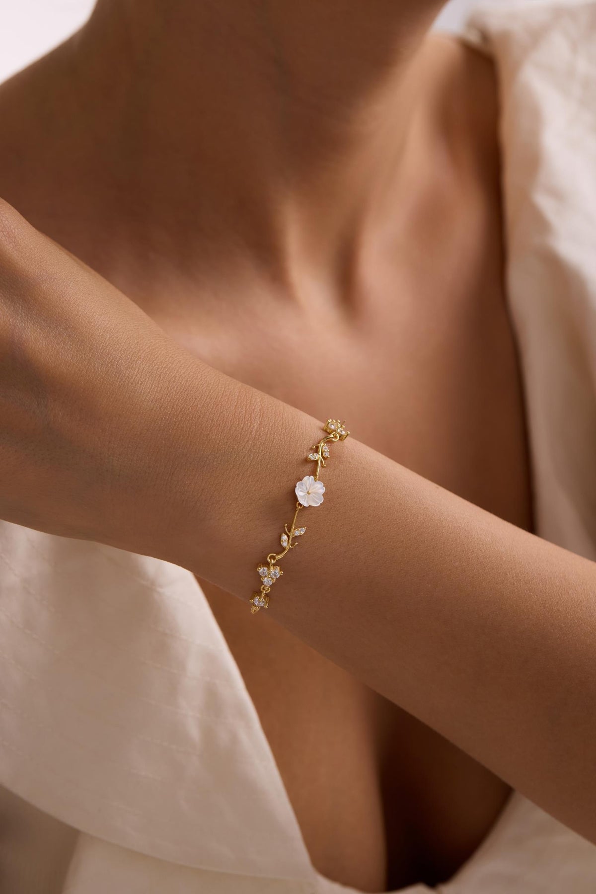 925 Sterling Silver 14K Gold Plated Bracelet | Magnolia Flower Gift for Her