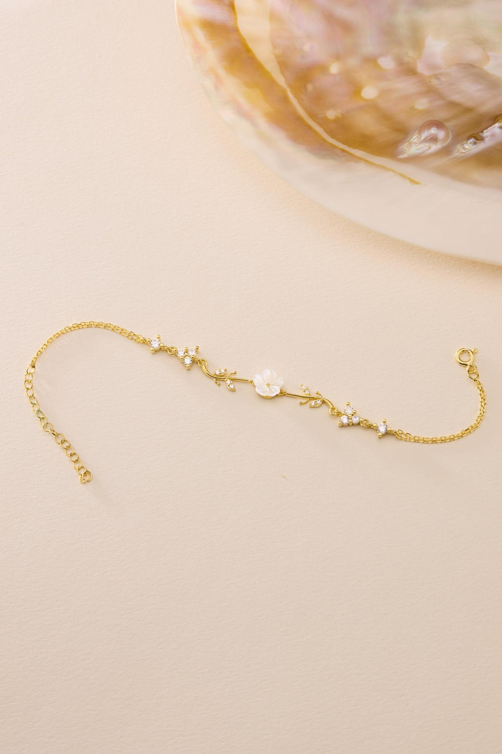 925 Sterling Silver 14K Gold Plated Bracelet | Magnolia Flower Gift for Her