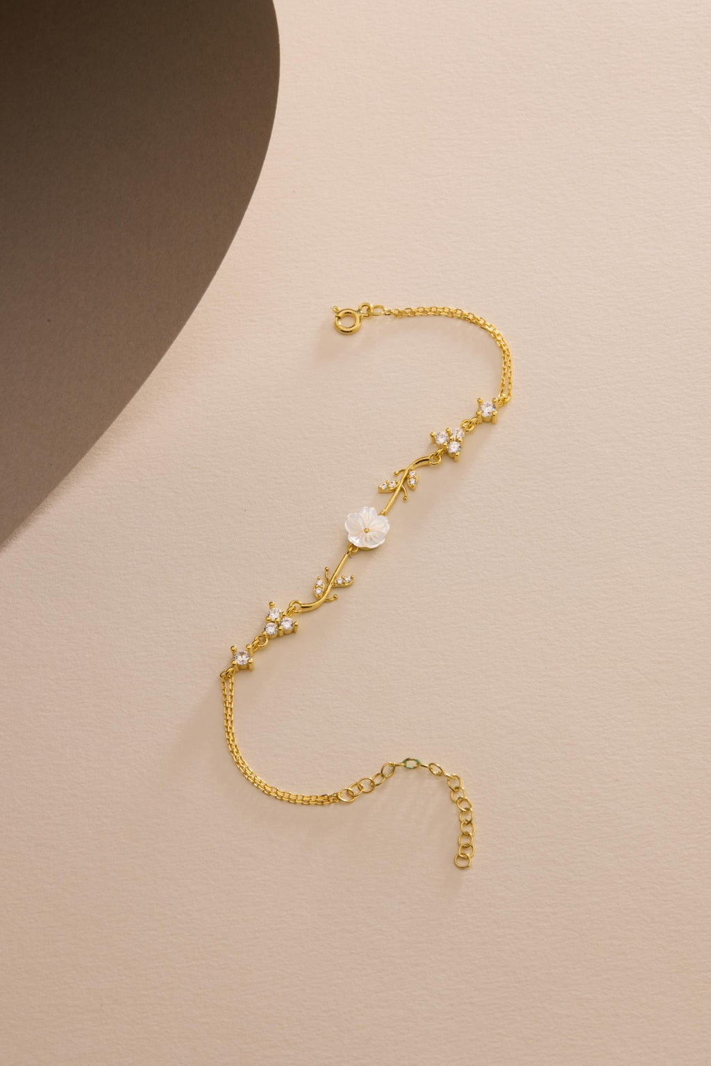 925 Sterling Silver 14K Gold Plated Bracelet | Magnolia Flower Gift for Her