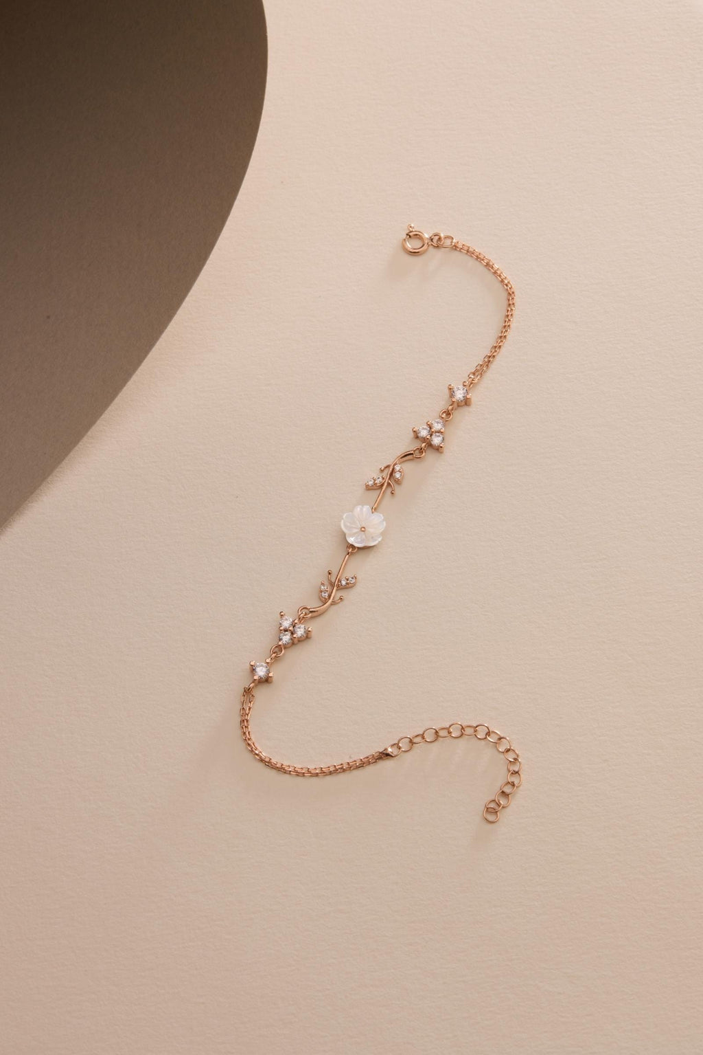 925 Sterling Silver Rose Gold or Rhodium Plated Bracelet | Magnolia Flower Gift for Her