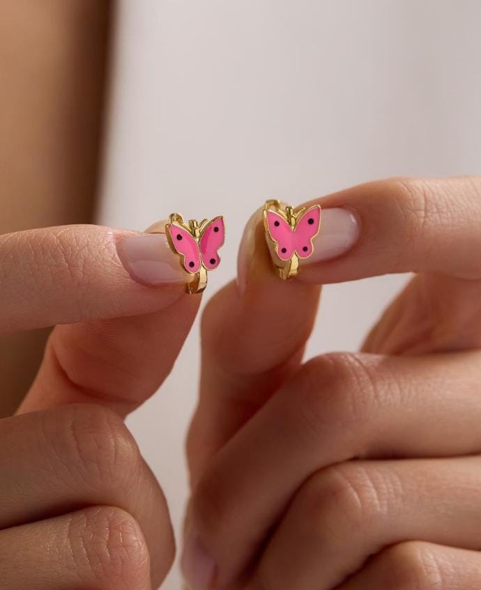 Butterfly Earrings | 925 Sterling Silver Enamel Kids Huggie Hoop Earrings