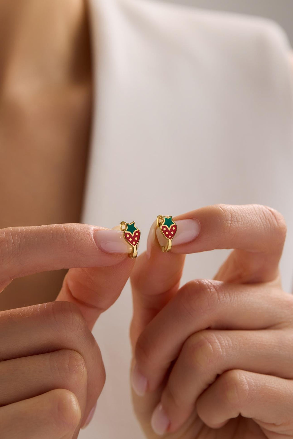 Strawberry Earrings | 925 Sterling Silver Enamel Kids Huggie Hoop Earrings