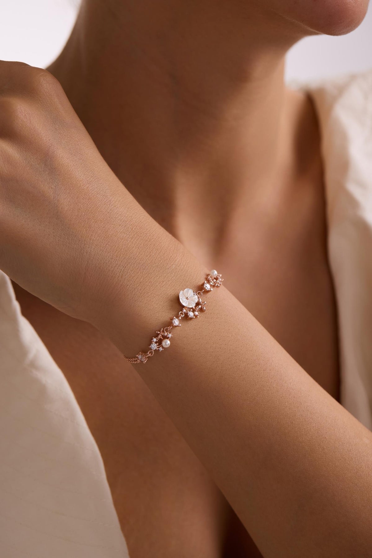 925 Sterling Silver Rose Gold Plated Bracelet | Magnolia Pearl Butterfly Gift for Her