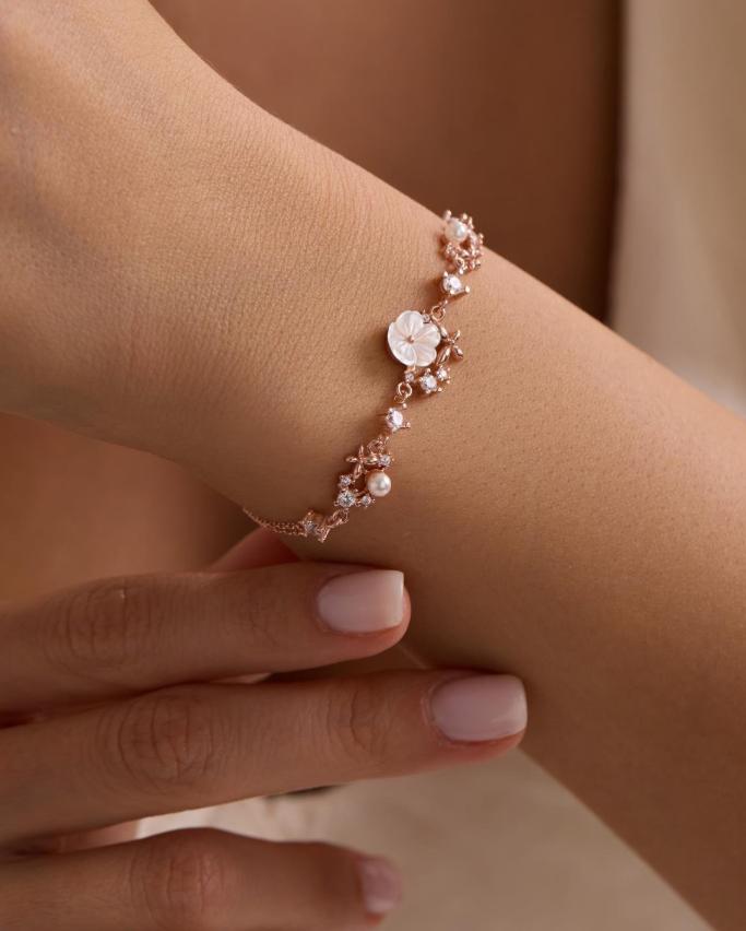 925 Sterling Silver Rose Gold Plated Bracelet | Magnolia Pearl Butterfly Gift for Her