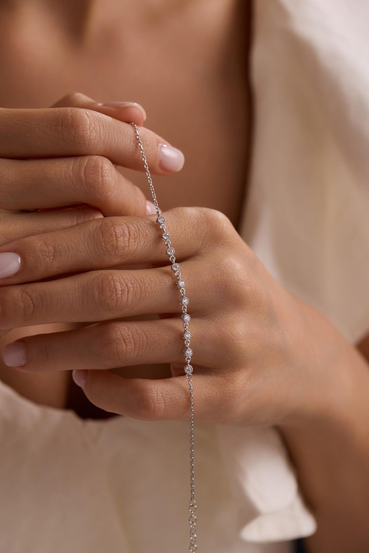925 Sterling Silver Rhodium Plated Bracelet | White Zircon Gift for Her