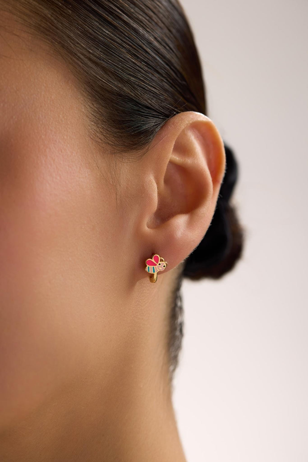Bee Kids Earrings | 925 Sterling Silver 14K Gold Plated Enamel Animal Hoops | Children Jewelry