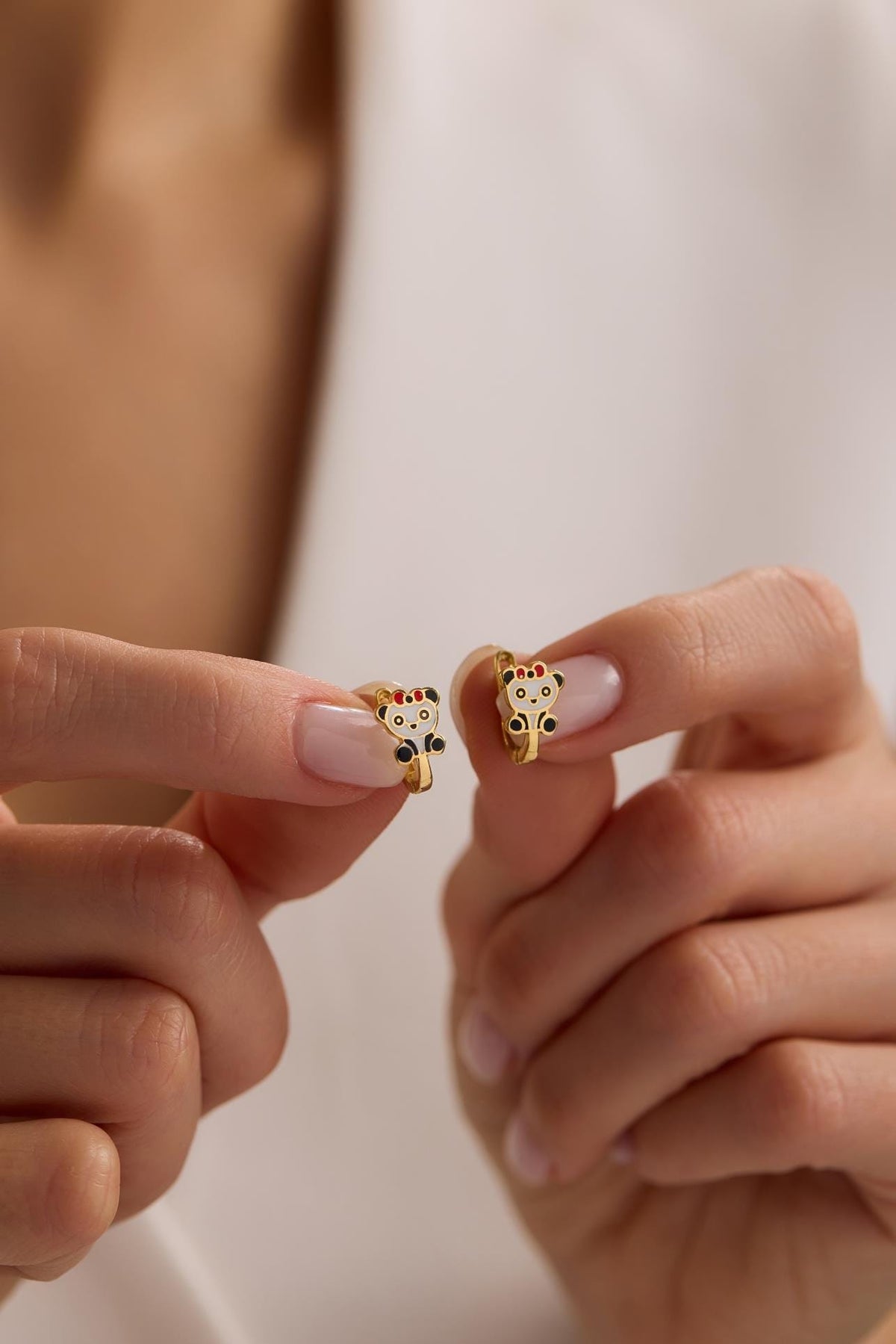 Panda Kids Earrings | 925 Sterling Silver 14K Gold Plated Enamel Animal Earrings | Children Jewelry