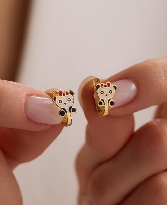 Panda Kids Earrings | 925 Sterling Silver 14K Gold Plated Enamel Animal Earrings | Children Jewelry