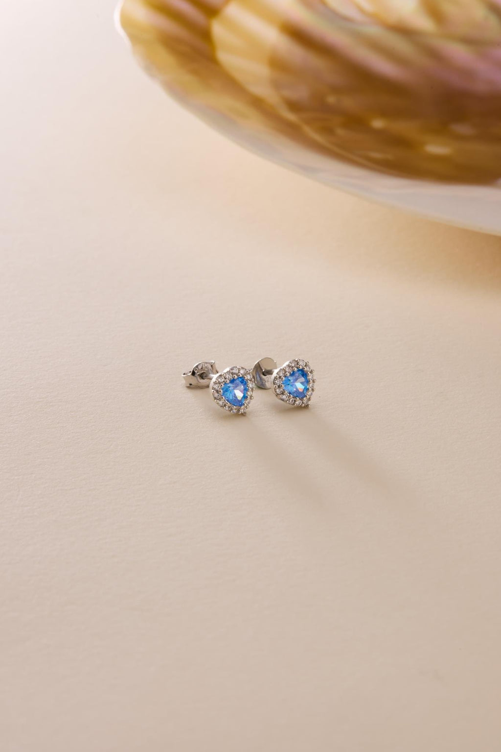 Aquamarine Earrings | 925 Sterling Silver Rhodium Plated Zircon Heart Stud Earrings | Dainty Jewelry