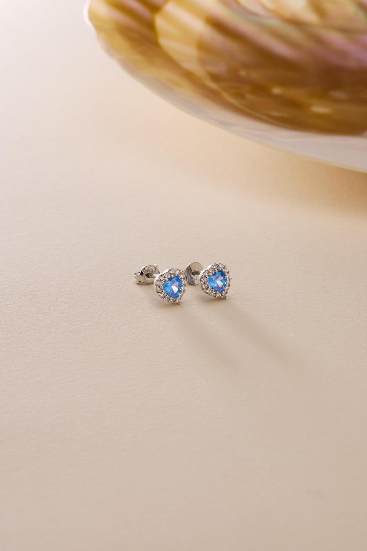 Aquamarine Earrings | 925 Sterling Silver Rhodium Plated Zircon Heart Stud Earrings | Dainty Jewelry