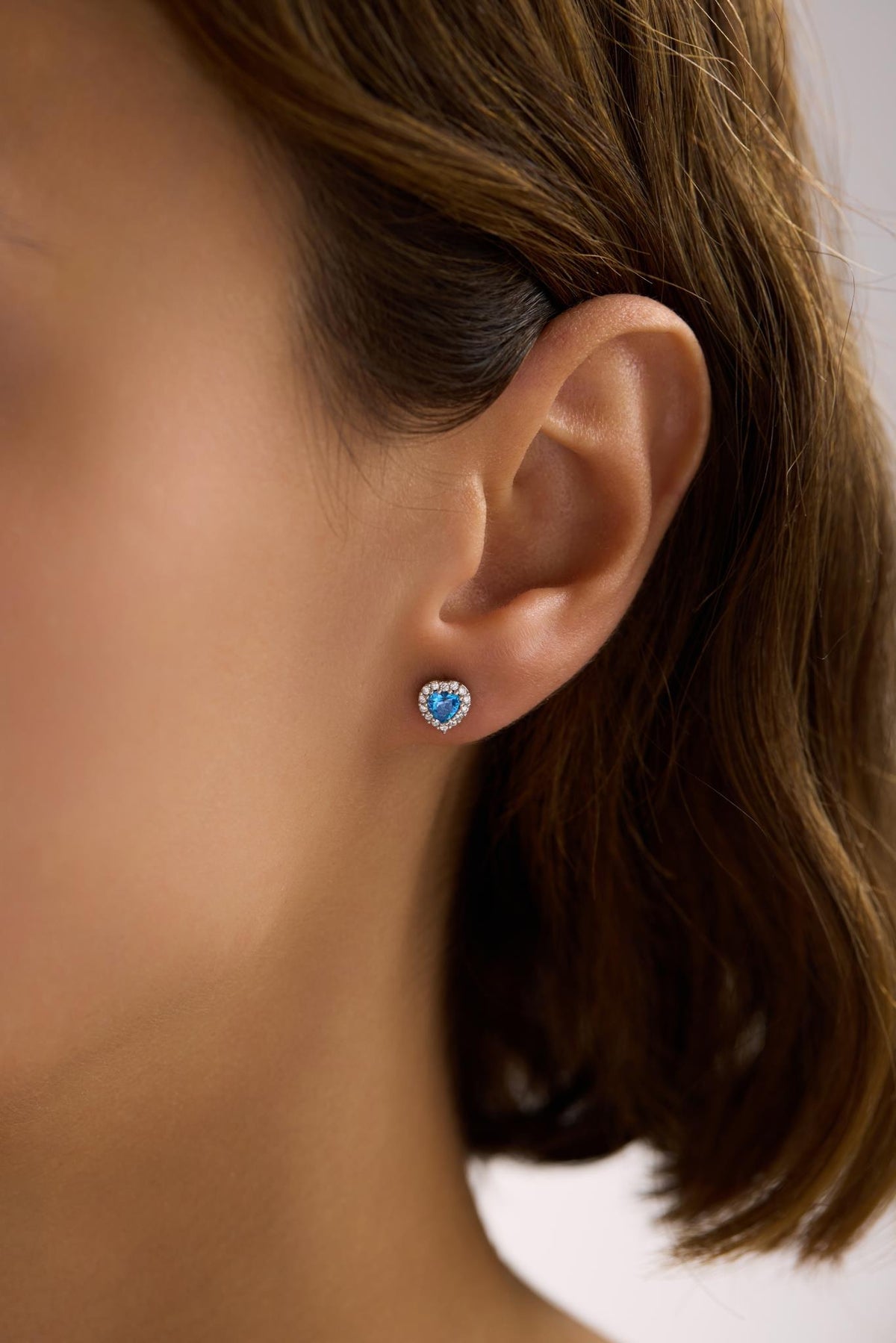 Aquamarine Earrings | 925 Sterling Silver Rhodium Plated Zircon Heart Stud Earrings | Dainty Jewelry