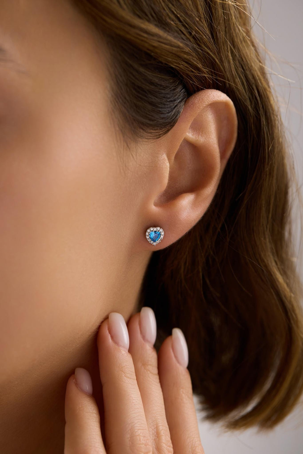 Aquamarine Earrings | 925 Sterling Silver Rhodium Plated Zircon Heart Stud Earrings | Dainty Jewelry
