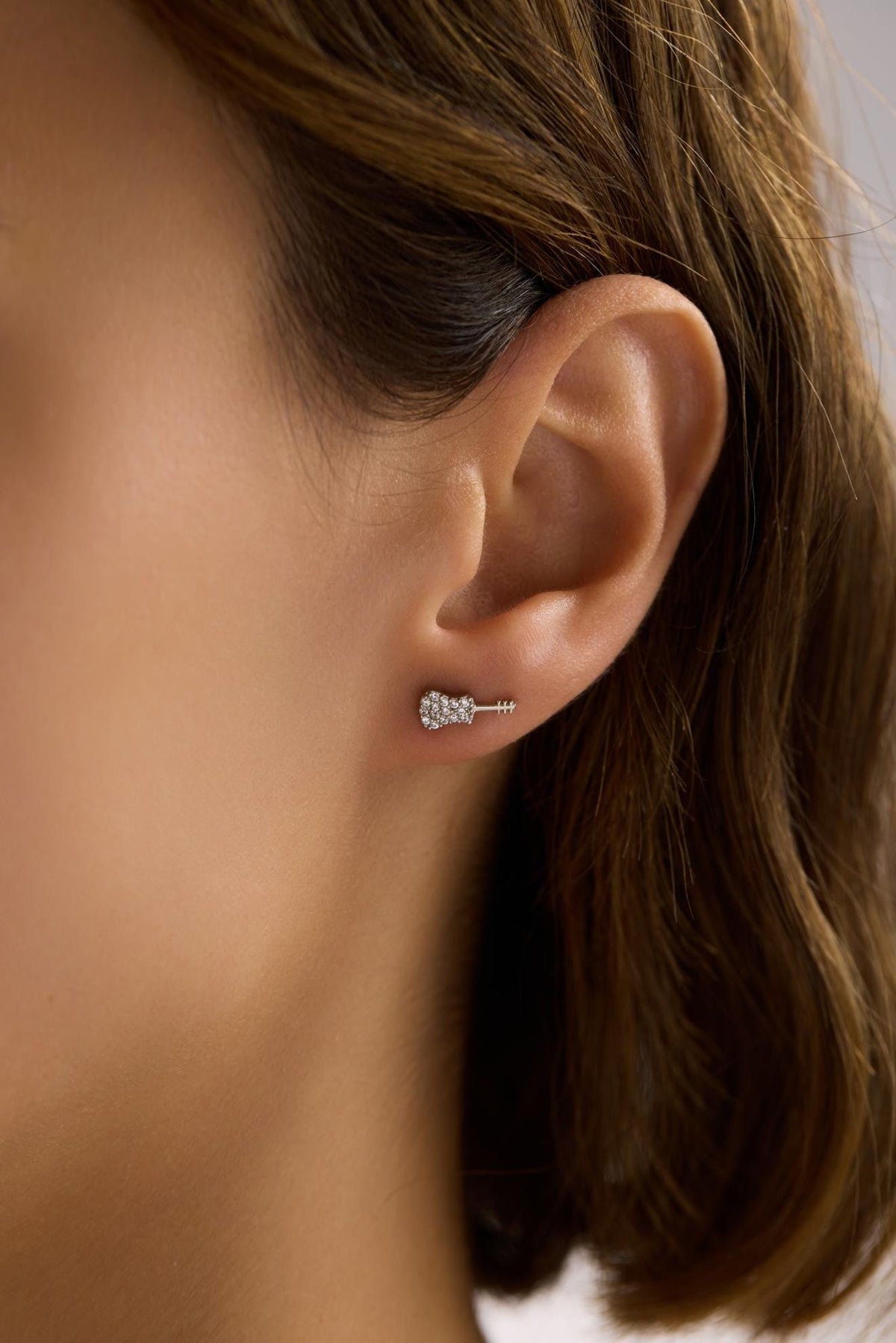 Guitar Earrings | 925 Sterling Silver Rhodium Plated Zircon Music Studs | Music Lover Jewelry