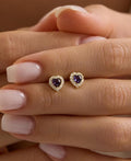 Purple Heart Earrings | 925 Sterling Silver 14K Gold Plated Zircon Studs | Dainty Romantic Jewelry