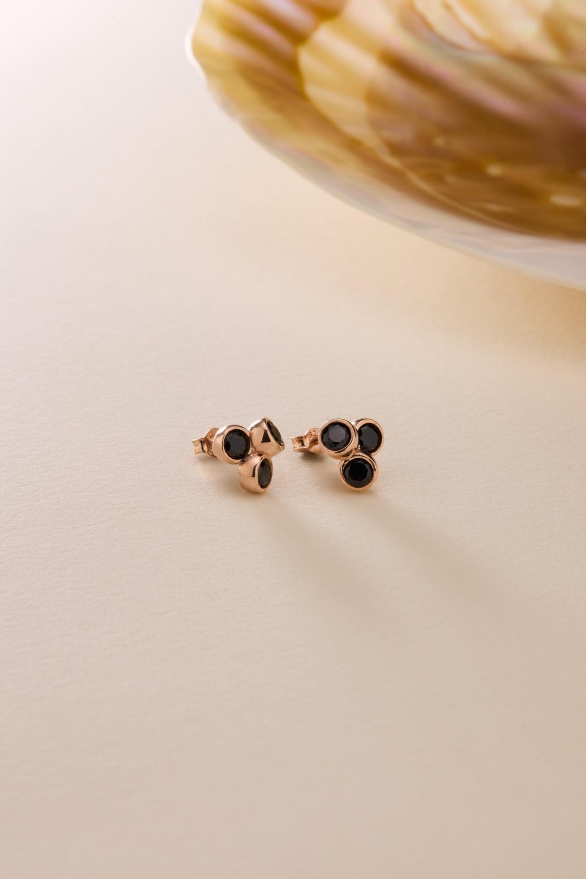 Black Stone Cluster Earrings | 925 Sterling Silver Rose Gold Plated Zircon Studs | Dainty Jewelry