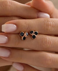 Black Stone Cluster Earrings | 925 Sterling Silver Rose Gold Plated Zircon Studs | Dainty Jewelry