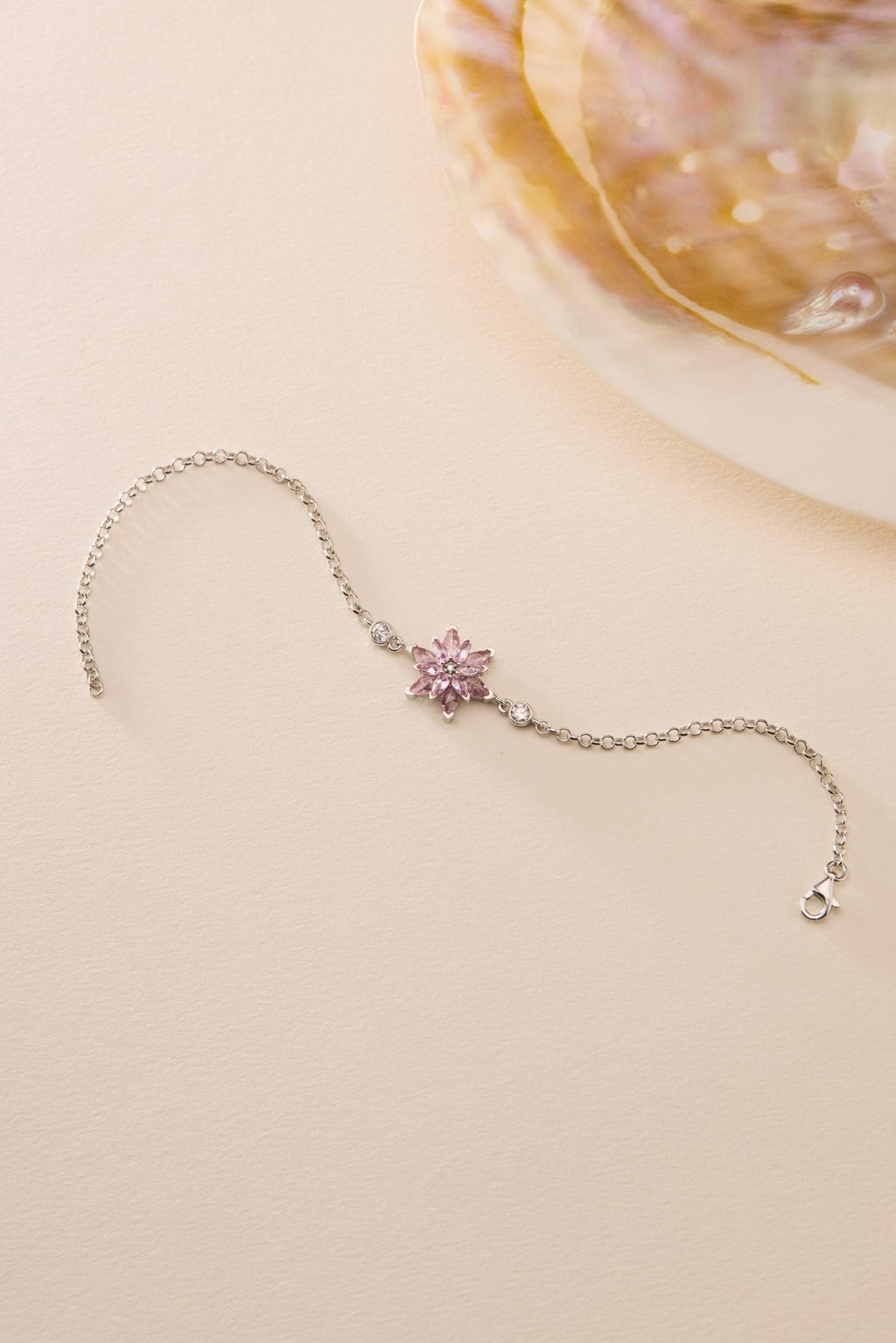 Lotus Flower Bracelet | 925 Sterling Silver Rhodium Plated | Adjustable Zircon Jewelry