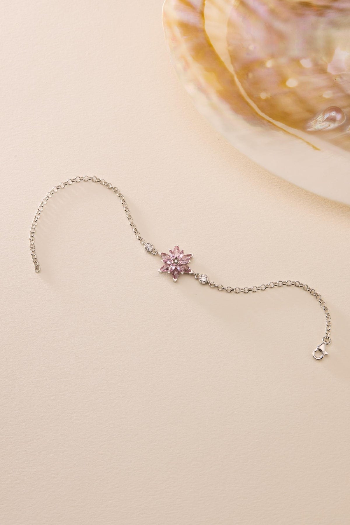 Lotus Flower Bracelet | 925 Sterling Silver Rhodium Plated | Adjustable Zircon Jewelry