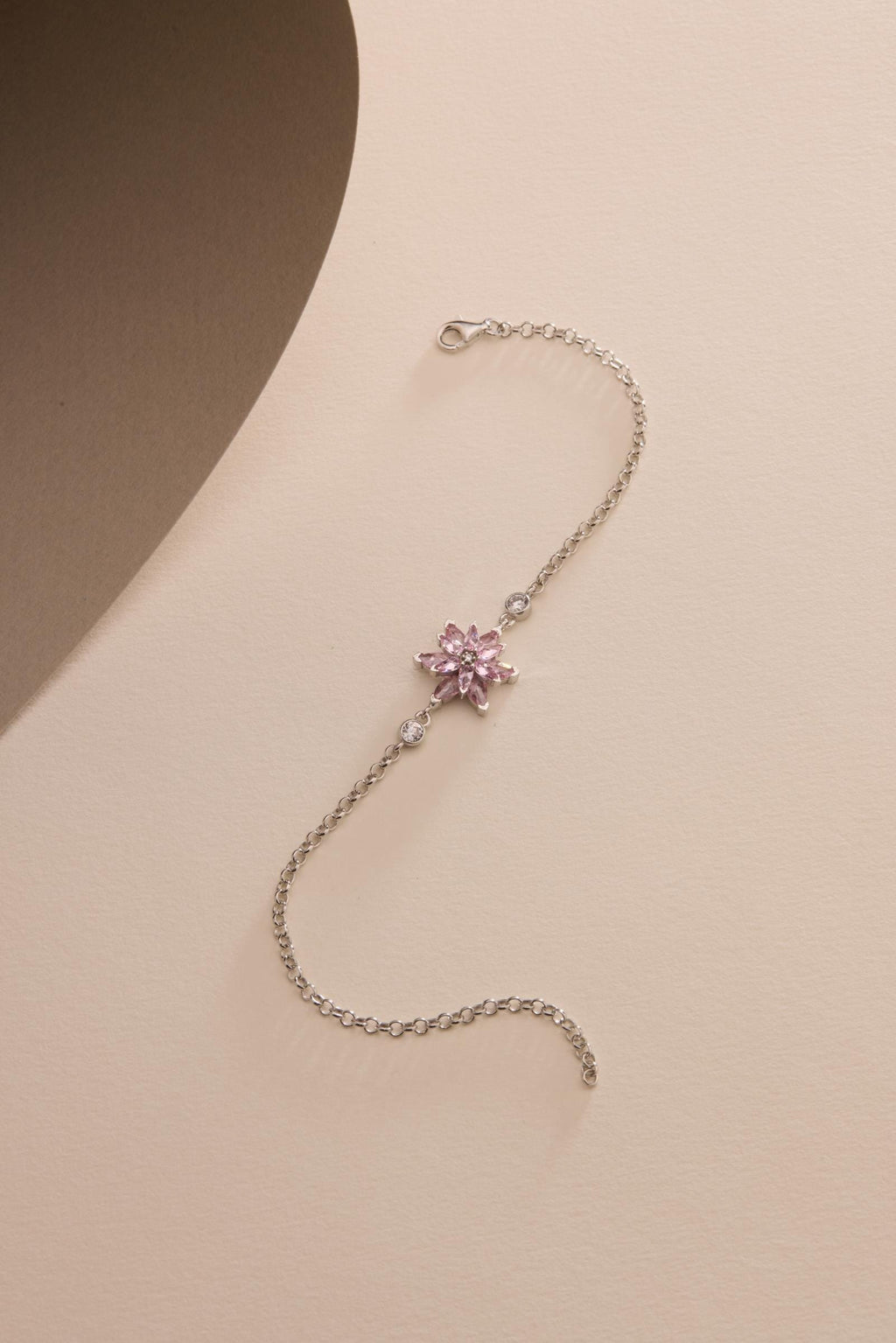 Lotus Flower Bracelet | 925 Sterling Silver Rhodium Plated | Adjustable Zircon Jewelry