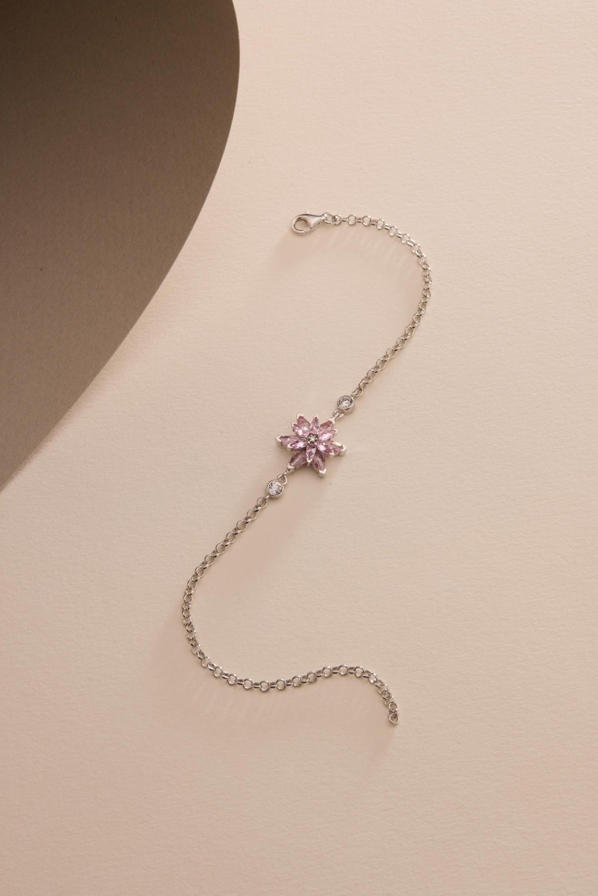 Lotus Flower Bracelet | 925 Sterling Silver Rhodium Plated | Adjustable Zircon Jewelry