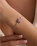 Lotus Flower Bracelet | 925 Sterling Silver Rhodium Plated | Adjustable Zircon Jewelry