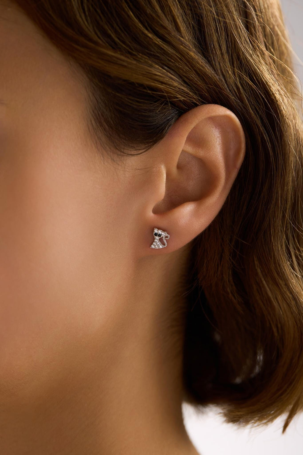 Cat Earrings | 925 Sterling Silver Rhodium Plated White Zircon Studs | Animal Lover Jewelry