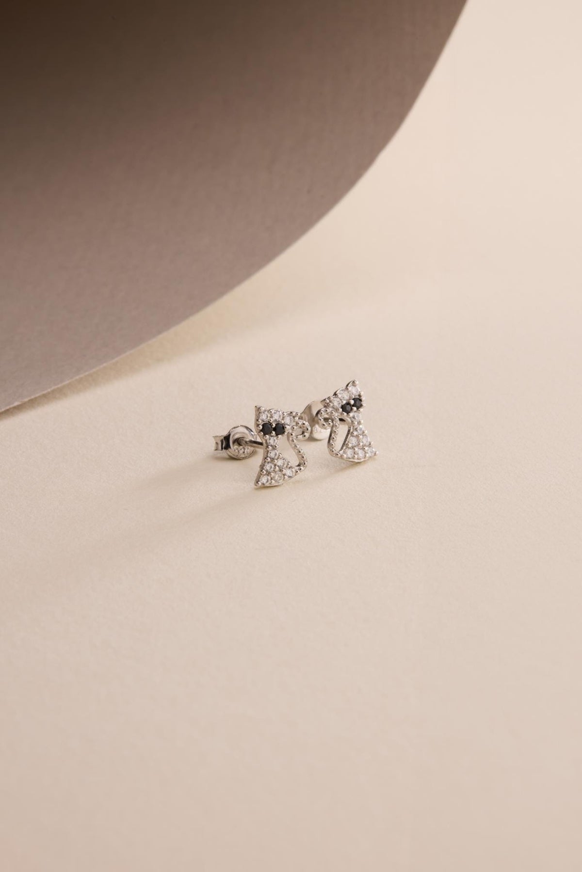 Cat Earrings | 925 Sterling Silver Rhodium Plated White Zircon Studs | Animal Lover Jewelry