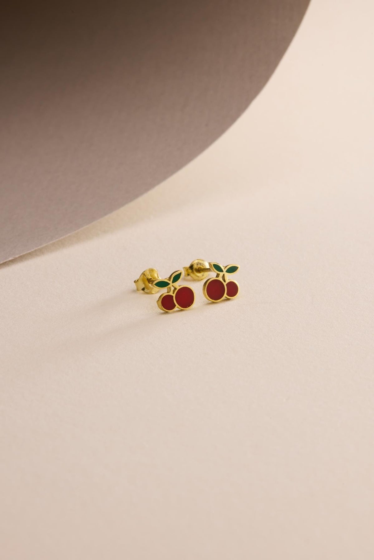 Cherry Earrings | 925 Sterling Silver 14K Gold Plated Enamel Fruit Studs | Dainty Jewelry