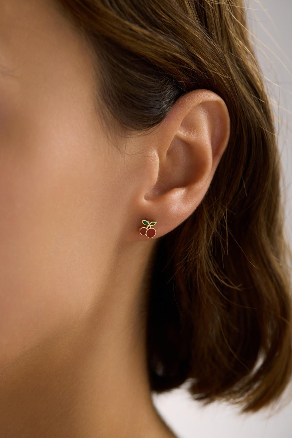 Cherry Earrings | 925 Sterling Silver 14K Gold Plated Enamel Fruit Studs | Dainty Jewelry