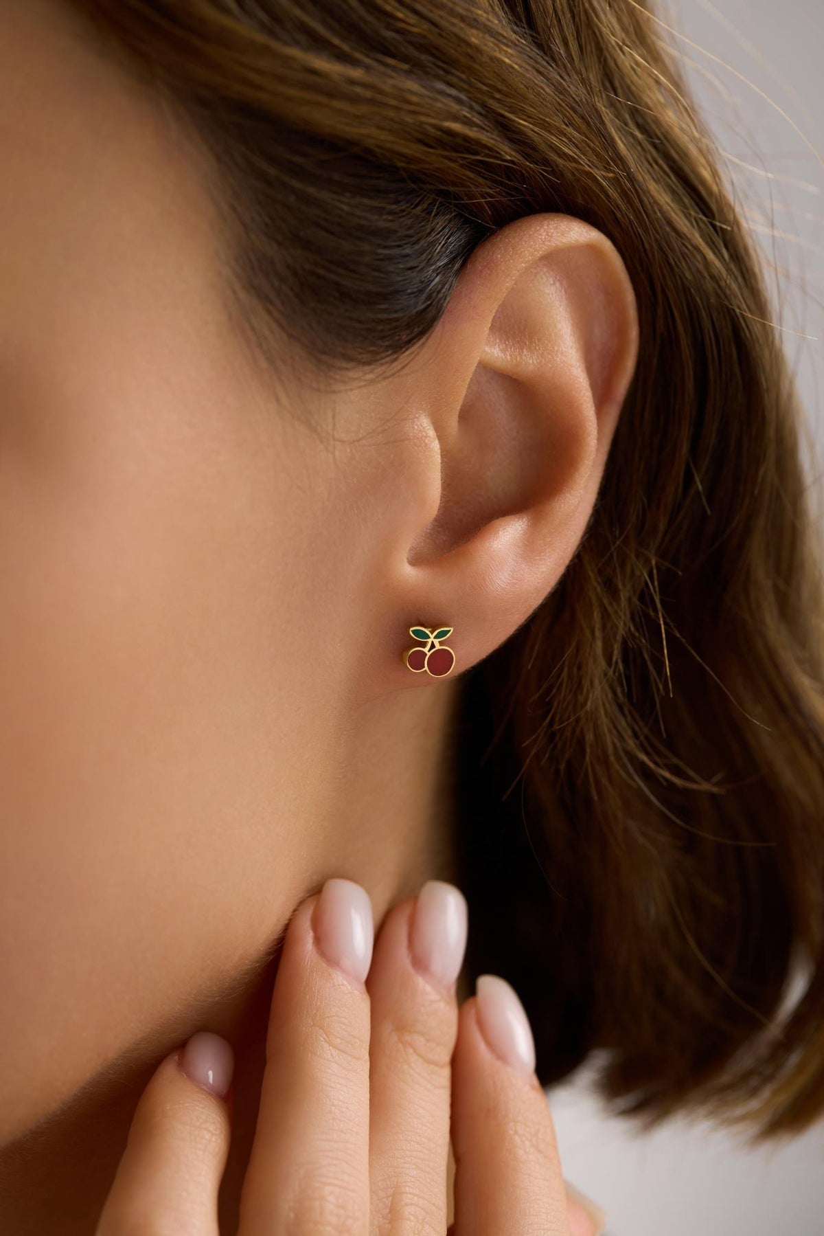 Cherry Earrings | 925 Sterling Silver 14K Gold Plated Enamel Fruit Studs | Dainty Jewelry