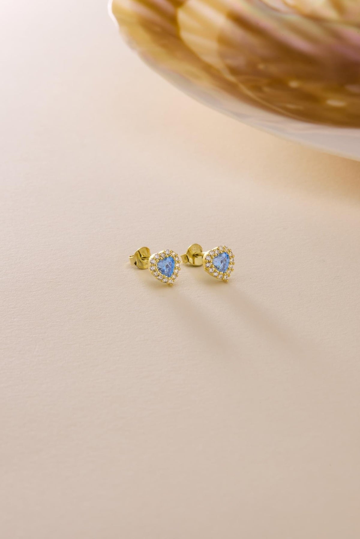 Aquamarine Heart Earrings | 925 Sterling Silver 14K Gold Plated Zircon Studs | Dainty Jewelry