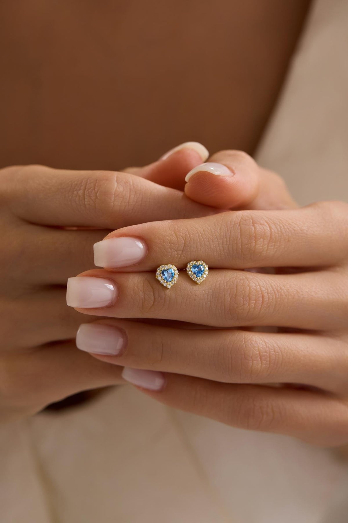 Aquamarine Heart Earrings | 925 Sterling Silver 14K Gold Plated Zircon Studs | Dainty Jewelry