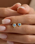 Aquamarine Heart Earrings | 925 Sterling Silver 14K Gold Plated Zircon Studs | Dainty Jewelry
