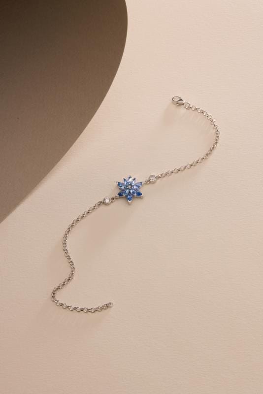 Lotus Flower Bracelet | 925 Sterling Silver Rhodium Plated | Aquamarine Stone
