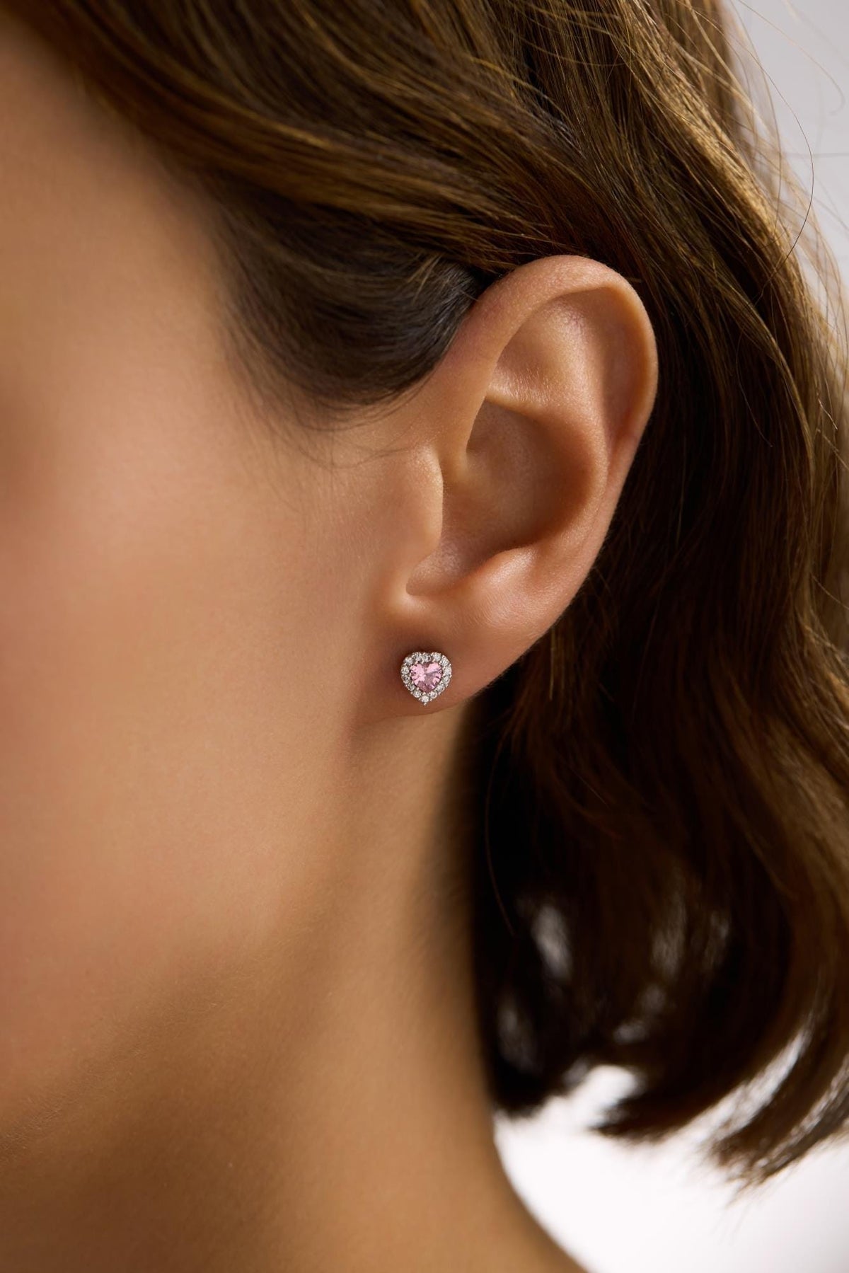 Pink Heart Earrings | 925 Sterling Silver Rhodium Plated Zircon Studs | Romantic Dainty Jewelry